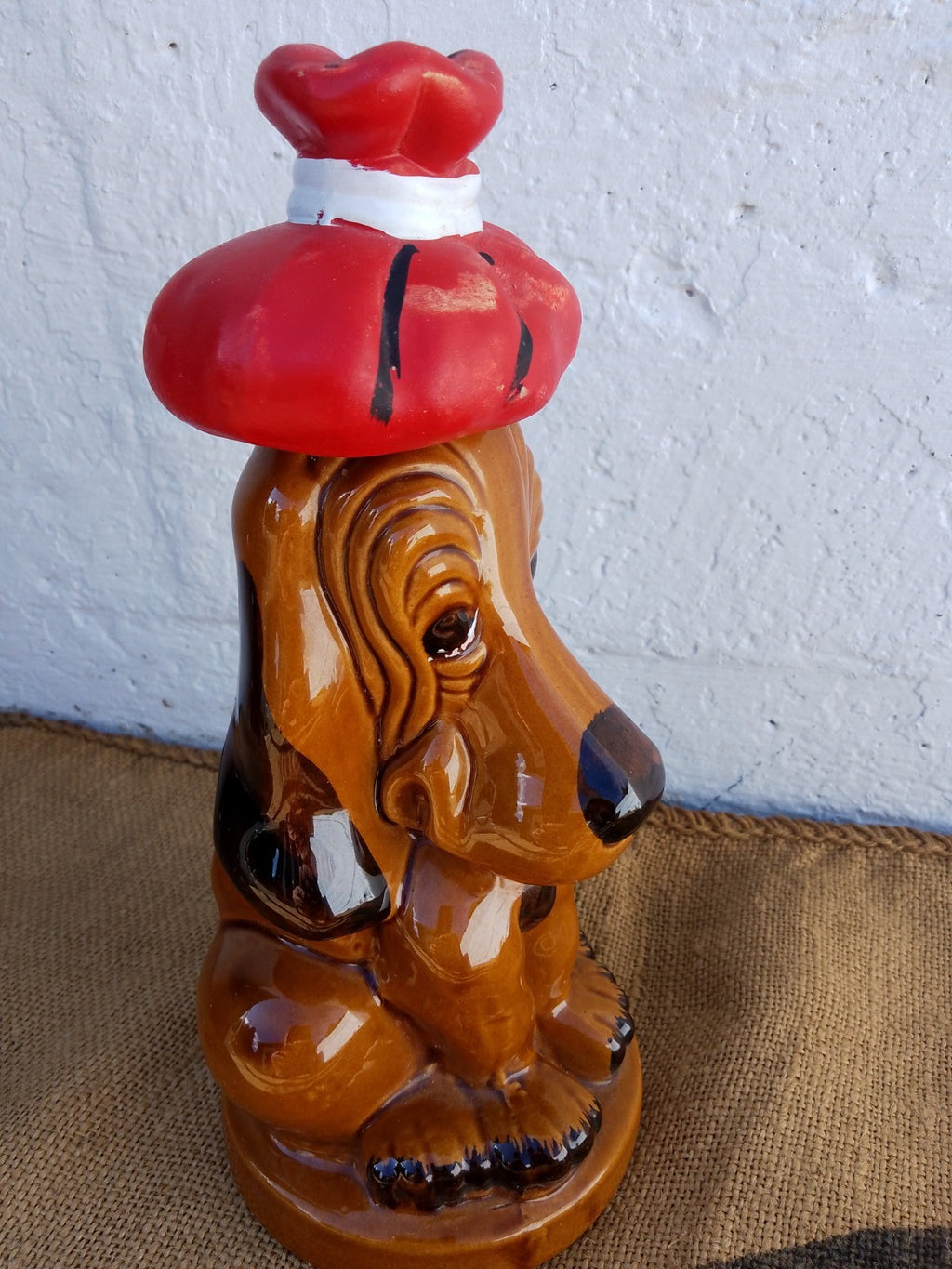 Vintage French Ceramic Glazed Sad Basset Hound Liquer Decanter / Bottle 1970's