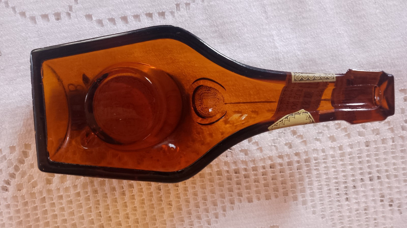 French Vintage B and B Benedictine Dom Liquer Amber Green Glass Ivorex Ashtray