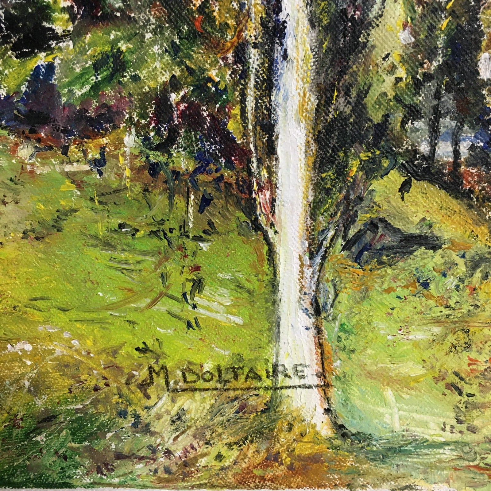 Original Vintage French Naive Oil Painting Mountains & Church Signed M Doltaire