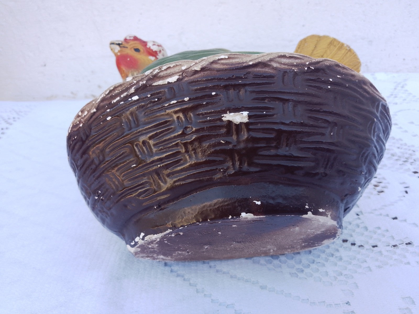 Vintage French Plaster Chicken Money Bank Break To Open Piggy Bank c1950-60's