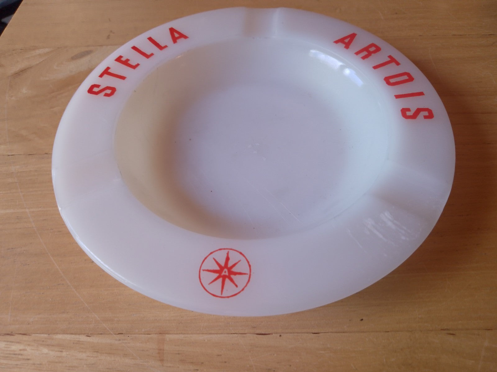 Vintage French Stella Artois white glass ashtray Bar Pub Man Cave Decor