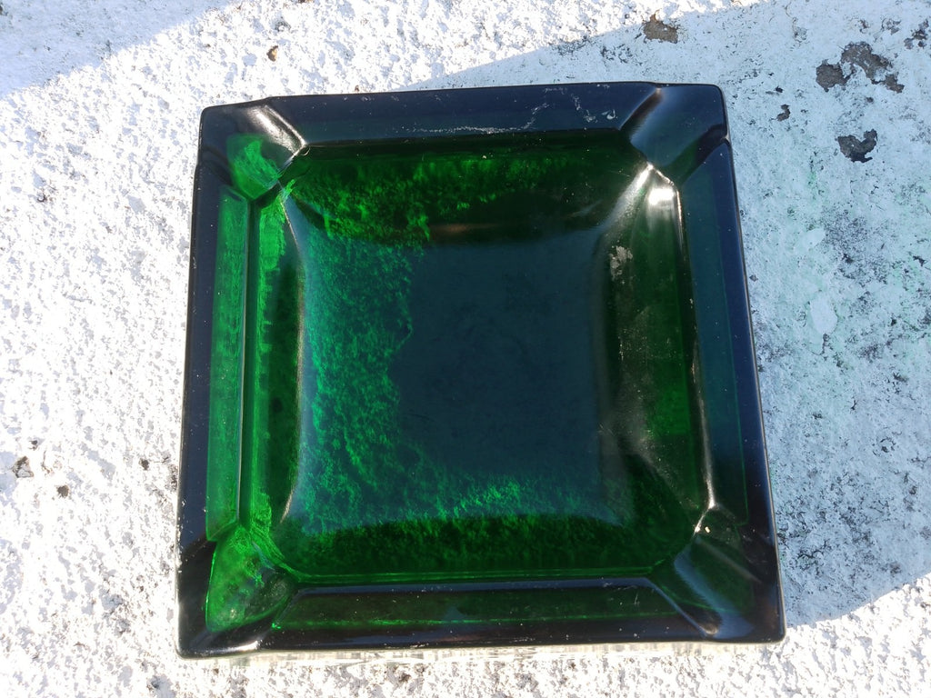 Vintage French Ashtray Verveine du Velay PAGES Liqueur Green Glass Pub Man Cave