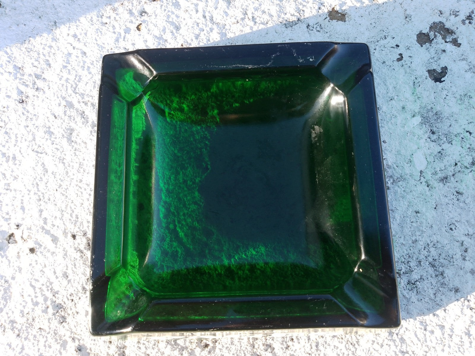 Vintage French Ashtray Verveine du Velay PAGES Liqueur Green Glass Pub Man Cave