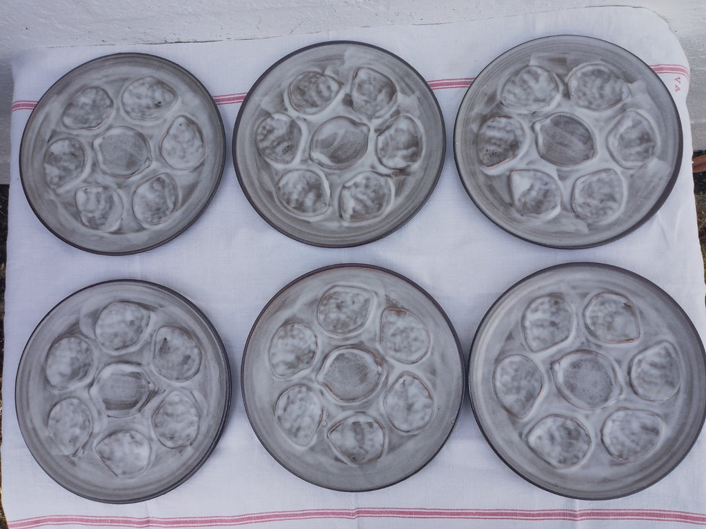 Set of 6 Vintage French Oyster Plates 10ins 25cms c1960's? Seashell