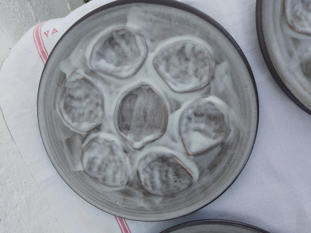 Set of 6 Vintage French Oyster Plates 10ins 25cms c1960's? Seashell