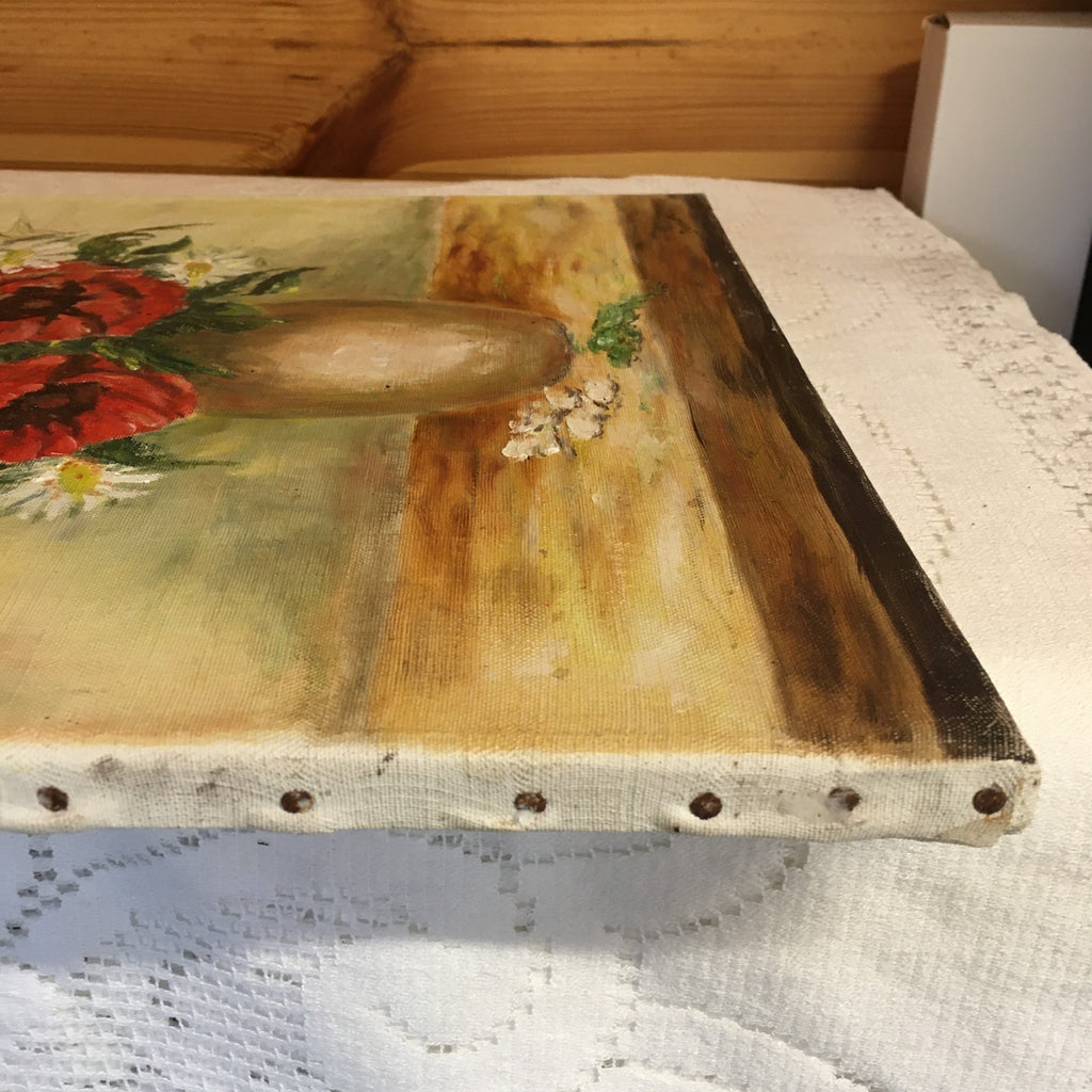 Vintage French Oil Painting. Signed by Dussart. Poppies And Daisies in A Vase