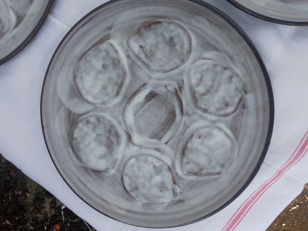 Set of 6 Vintage French Oyster Plates 10ins 25cms c1960's? Seashell